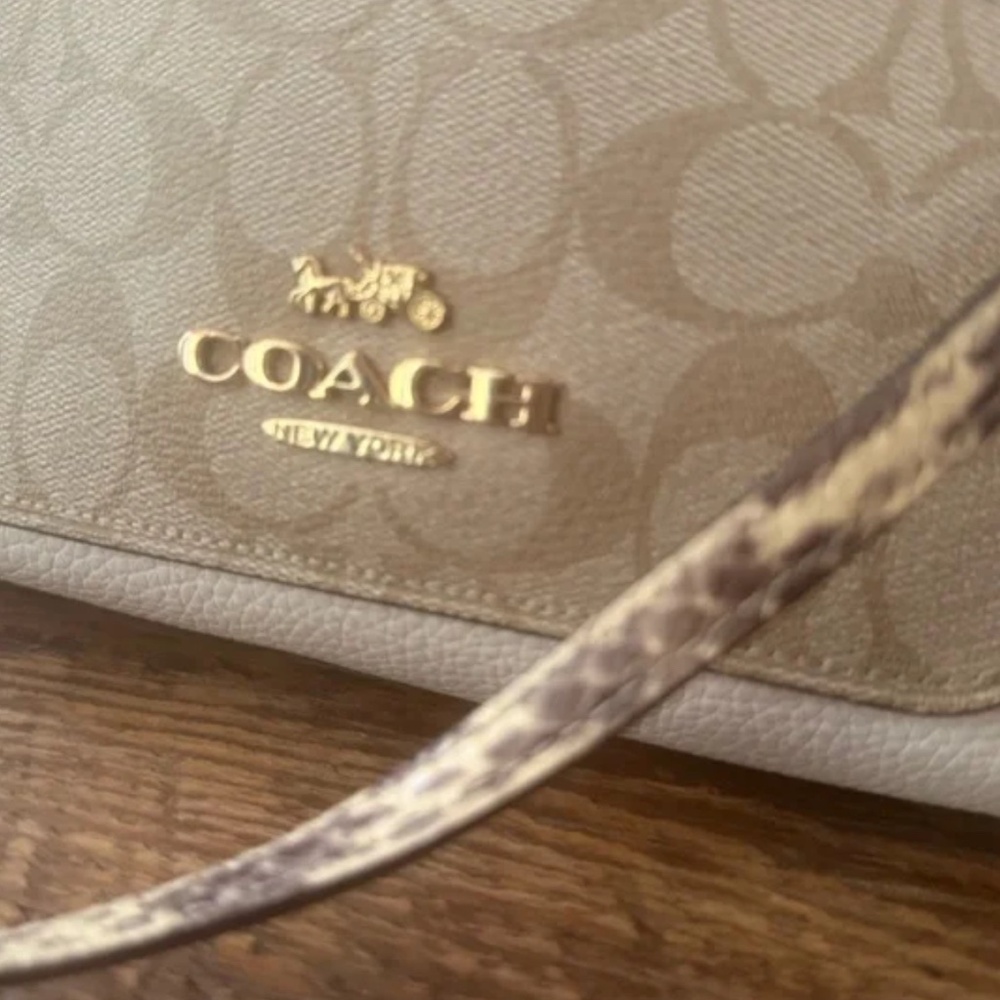 Coach Emma Mini Python Cream and Tan Crossbody Strap and Leather Satchel EUC - Picture 5 of 9